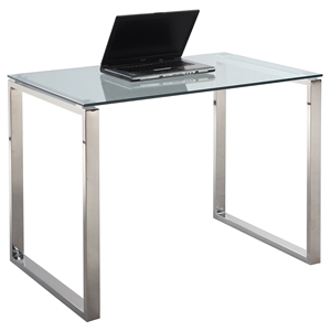 Small Computer Desk - Glass Top, Stainless Steel Base 