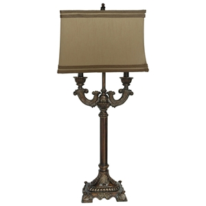 Classic Washed Bronze Table Lamp with Beige Shade 