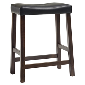 Upholstered Saddle Seat Bar Stool with 24 Inch Seat Height - Mahogany (Set of 2) 