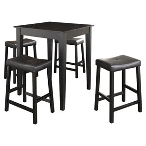 5-Piece Pub Dining Set - Tapered Table Legs, Saddle Stools, Black 