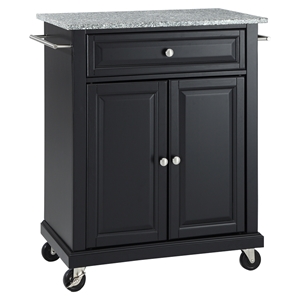 Solid Granite Top Portable Kitchen Cart/Island - Black 