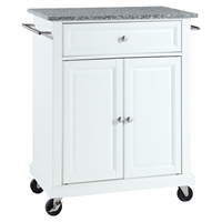 Solid Granite Top Portable Kitchen Cart/Island - White