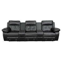 Reel Comfort Series 3-Seat Leather Recliner - Black, Straight Cup Holders