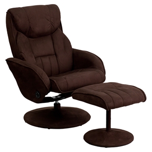 Microfiber Recliner and Ottoman - Wrapped Base, Brown 