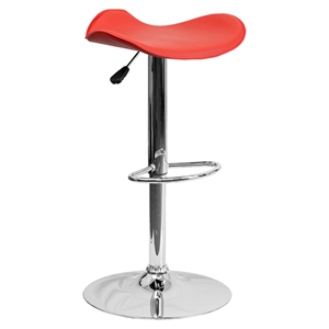 Backless Barstool - Adjustable Height, Faux Leather, Red 
