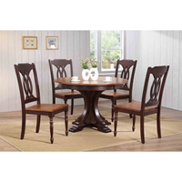 5 Pieces Deco Dining Set - Traditional Back, Wood Seat, Whiskey and Mocha