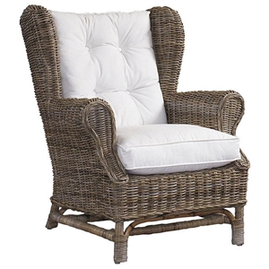 Wingback Lounge Chair - White Cushion, Gray Kubu Wicker 