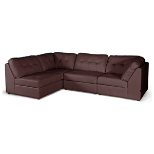 Warren 4-Piece Modular Sectional Sofa - Dark Brown Leather 