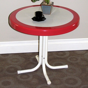 Retro Metal Round Side Table - White & Red Coral 