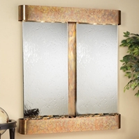 Cottonwood Falls Silver Mirror Wall Fountain with Round Trim Copper Frame