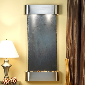 Cascade Springs Wall Fountain in Black Slate with Round Trim 