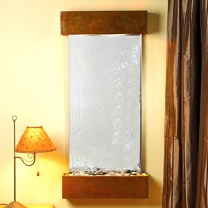 Cascade Springs Silver Mirror Wall Fountain with Square Trim Copper Frame 