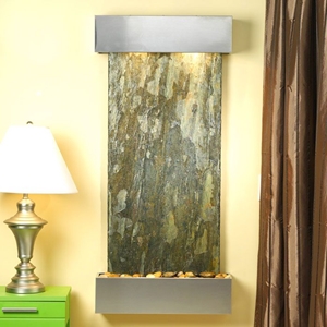 Cascade Springs Stainless Steel Frame Wall Fountain in Green Slate 