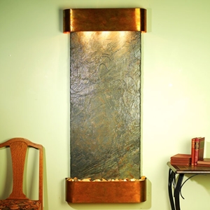 Inspiration Falls Wall Fountain in Green Slate with Round Trim Copper Frame 