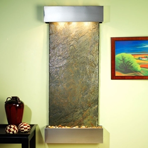 Inspiration Falls Wall Fountain in Green Slate with Stainless Steel Frame 