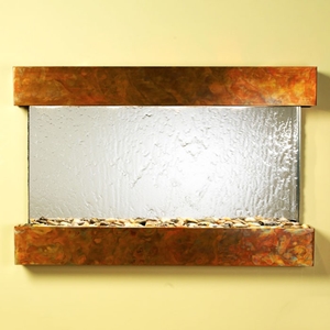 Sunrise Springs Silver Mirror Wall Fountain with Square Edge Copper Frame 