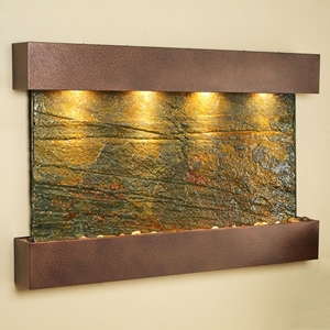 Sunrise Springs Wall Fountain in Green Slate with Square Edge Copper Vein Frame 