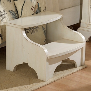 Heirloom Wood Bedside Footstool - Antique White 