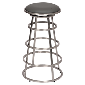 Ringo 30" Barstool - Backless, Gray Seat, Brushed Stainless Steel 