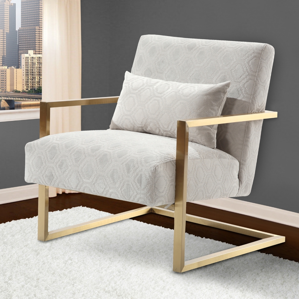 Skyline Modern Accent Chair - Cream Chenille, Gold Metal | DCG Stores