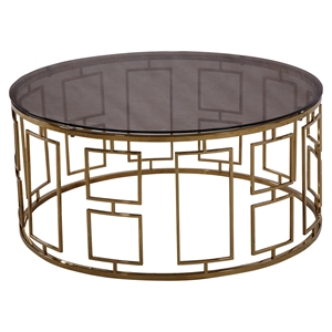 Zinc Contemporary Coffee Table - Shiny Gold, Smoked Glass Top 