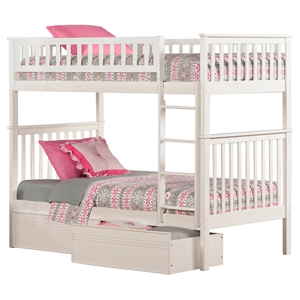 Woodland Twin over Twin Bunk Bed - 2 Flat Panel Bed Drawers 