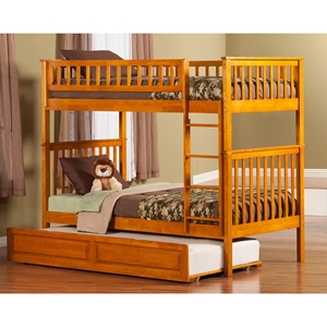 Woodland Twin over Twin Bunk Bed - Raised Panel Trundle Bed 