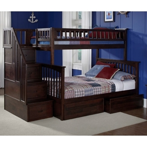 Columbia Staircase Bunk Bed w/ Flat Panel Drawers - Twin Over Full 
