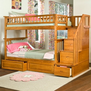 Columbia Stairway Bunk Bed w/ Raised Panel Drawers - Twin 