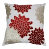 Floral Bursts 20" Throw Pillowss in Crimson and Beige Velvet, Ivory Fabric (Set of 2) - BLZ-FL-4-20-S2-CR-BE