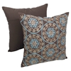 Medallion 20" Throw Pillows in Baby Blue and Beige Embroidery and Brown Fabric (Set of 2) - BLZ-FL-8-20-S2