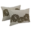 Floral Pattern Beaded Chambrey Throw Pillows - Gold Beads and Natural Fabric (Set of 2) - BLZ-IN-20711-18-13-S2