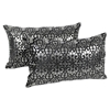 Paisley Scaled Velvet 20" x 12" Throw Pillows in Black Velvet & Silver Foil Applique (Set of 2) - BLZ-IN-21256-20-12-S2-BK-SV