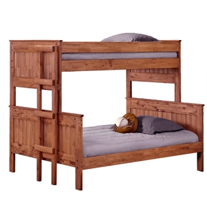 Twin Over Full Stackable Bunk Bed - Ladder, Mahogany Finish 