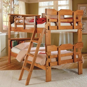Twin Scalloped Bunk Bed Bookcase Headboard Ladder Honey Dcg