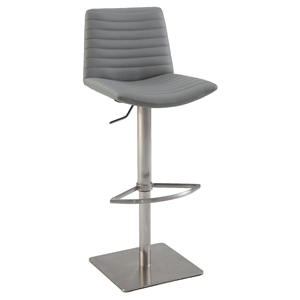 Adjustment Height Stool - Ribbed Back, Gray Seat, Brushed Stainless Steel 