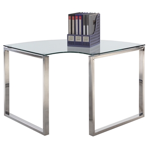 Corner Computer Desk - Glass Top, Stainless Steel Base 