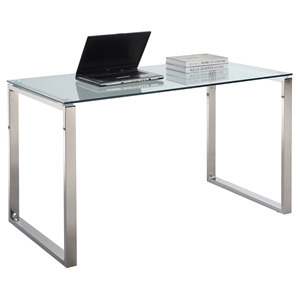 Larger Computer Desk - Glass Top, Stainless Steel Base 