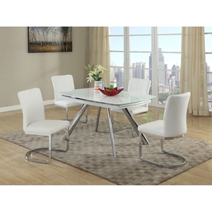 Alina 5 Pieces Dining Set - Extension, Sloping Legs, White, Chrome 