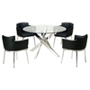 Dusty 5 Pieces Round Dining Set - Glass Top, Gray, Red, White, Black Chair - CI-DUSTY-5PC-SET