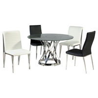 Janet Round Dining Table - Clear Crackled Glass Top, Stainless Steel Base