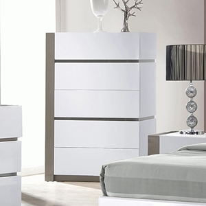 Manila Contemporary Bedroom Chest - Glossy White, 5 Drawers 