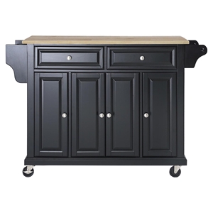 Natural Wood Top Kitchen Cart/Island - Casters, Black 