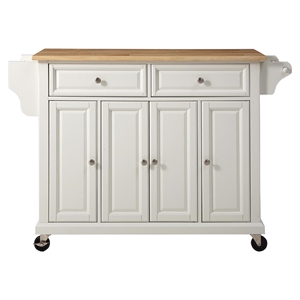 Natural Wood Top Kitchen Cart/Island - Casters, White 