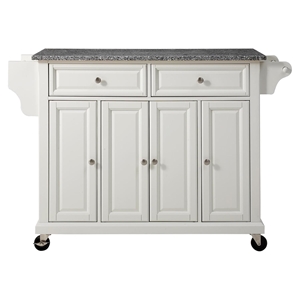 Solid Granite Top Kitchen Cart/Island - Casters, White 