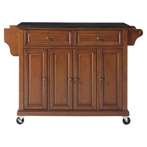 Solid Black Granite Top Kitchen Cart/Island - Casters, Classic Cherry 
