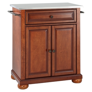 Alexandria Stainless Steel Top Portable Kitchen Island - Classic Cherry 