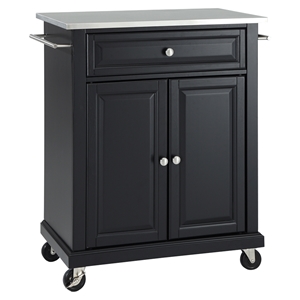Stainless Steel Top Portable Kitchen Cart/Island - Casters, Black 