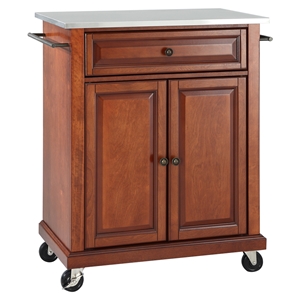 Stainless Steel Top Portable Kitchen Cart/Island - Casters, Classic Cherry 
