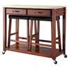 Natural Wood Top Kitchen Cart/Island and Saddle Stools - Classic Cherry - CROS-KF300514CH
